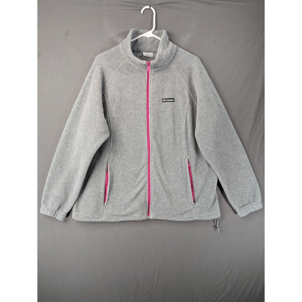 Columbia Womens Plus Size 2X Gray Fleece Full Zip‎ Jacket Pink Accents